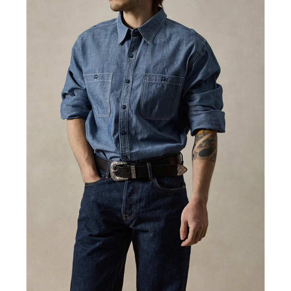Military Wash Chambray Workshirt Washed Blue XXL TC Reproduction - Picture 5 of 7